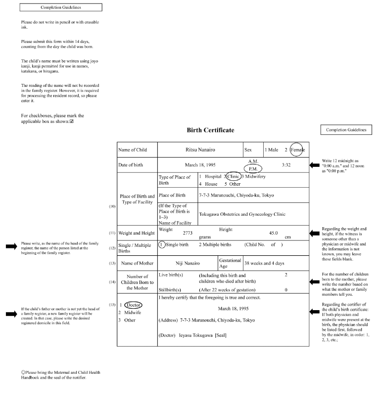 出生証明 サンプル画像｜行政書士による英訳・翻訳対応（Birth Certificate）
